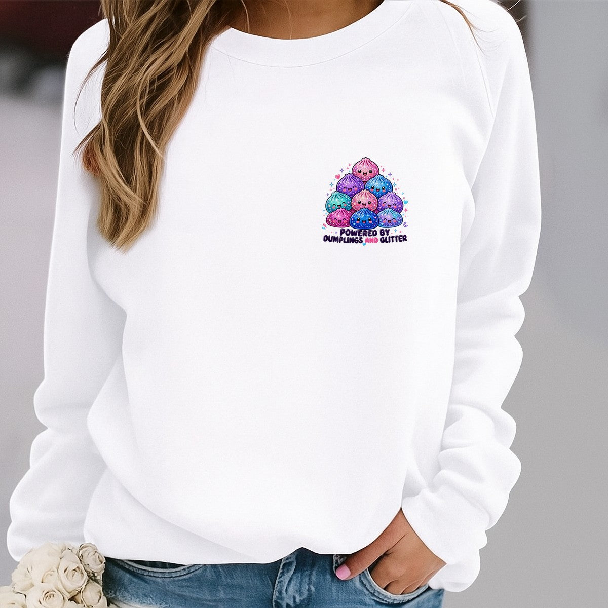 Funny Graphic Transfer Powered By Dumplings And Glitter Kawaii Sparkle Dumpling Art for T Shirts Hoodies and Tote Bags - 4