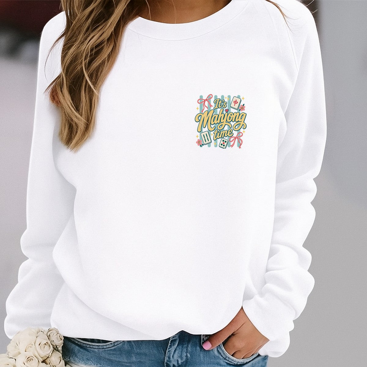 DTF Transfer It’s Mahjong Time Quote with Tiles and Bows Graphic for T Shirts Hoodies and Game Night Gifts - 4