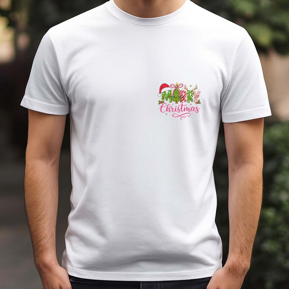 DTF Heat Transfer Iron On Sticker Iron On Heat Transfers Merry Christmas Design Colorful Lettering with Santa Hat Tree Lights for Holiday T Shirts Local Warehouse - 5