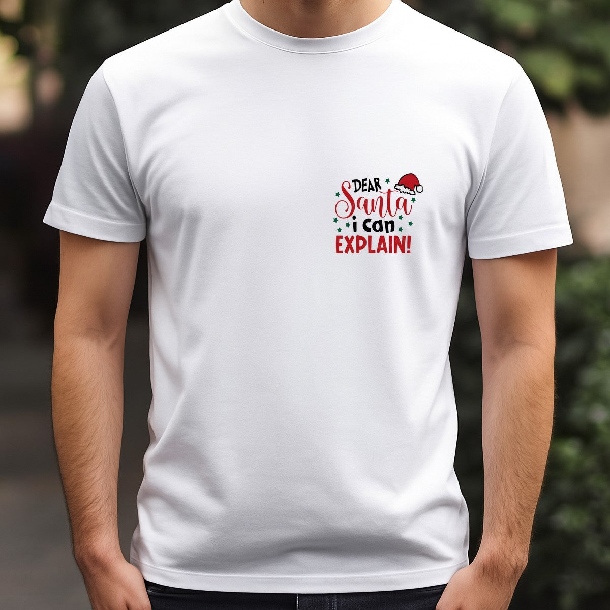 DTF Heat Transfer Dear Santa I Can Explain Quote with Santa Hat Graphic for Holiday Shirts and Christmas Apparel - 5
