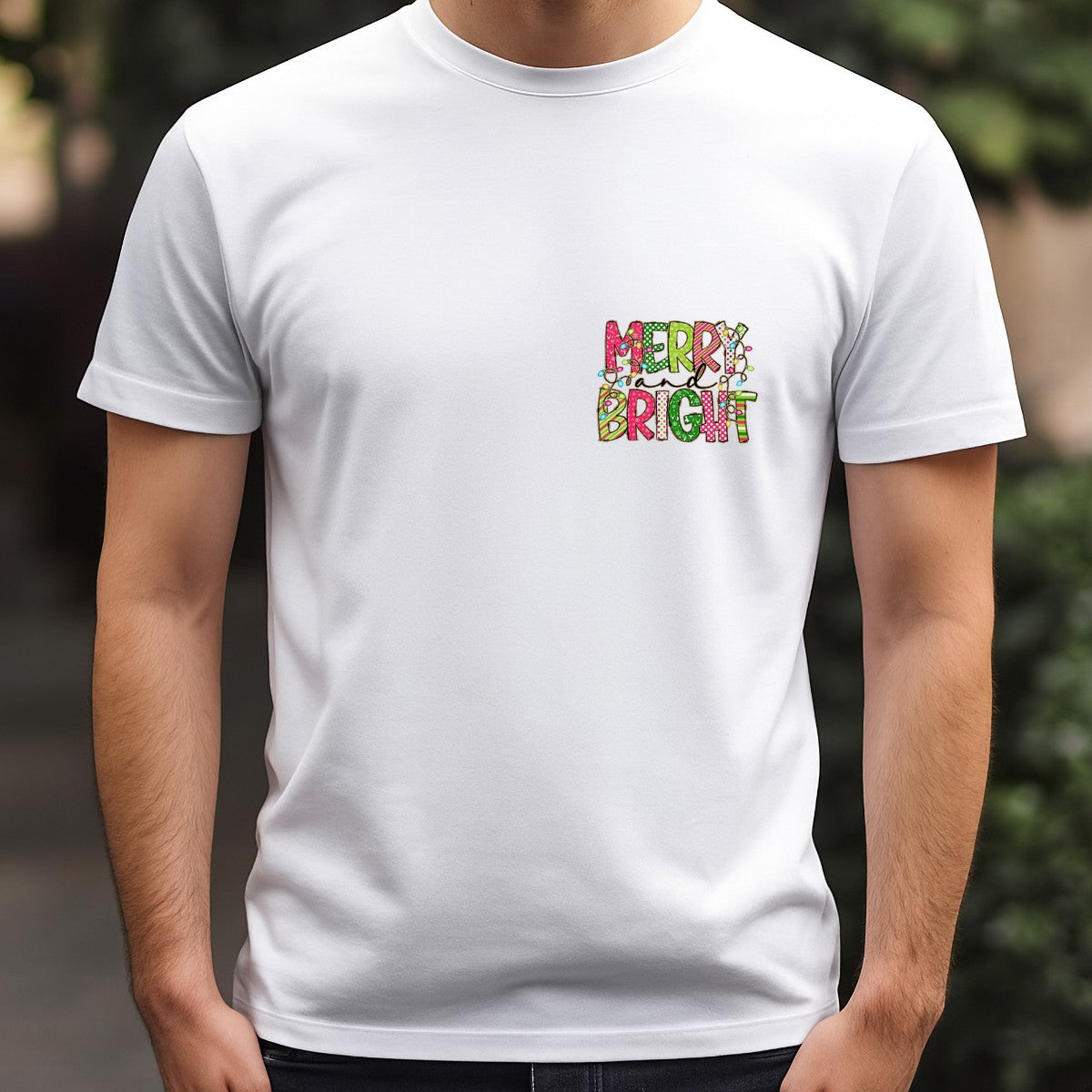 DTF Heat Transfer Iron On Sticker Iron On Heat Transfers Merry and Bright Festive Lettering with Christmas Lights for Holiday T Shirts Christmas Iron On Heat Transfers Clearance - 5