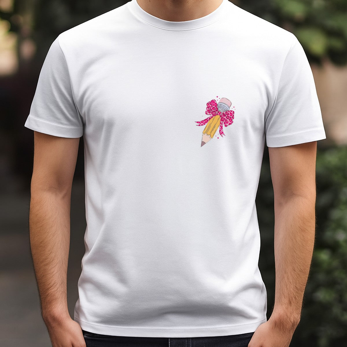 Back to School Pink Leopard Bow Pencil DTF Heat Transfer Iron On Sticker Girls Teacher Gift Shirt - 5