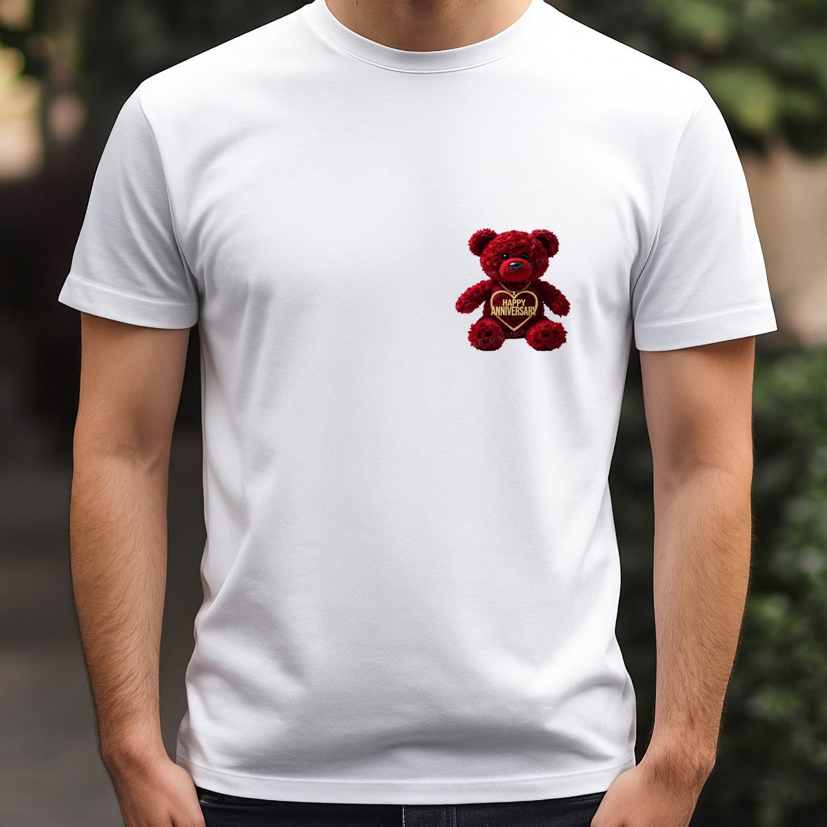 DTF Transfer Happy Anniversary Rose Teddy Bear Heart Necklace Graphic for T Shirts Hoodies and Gifts - 5