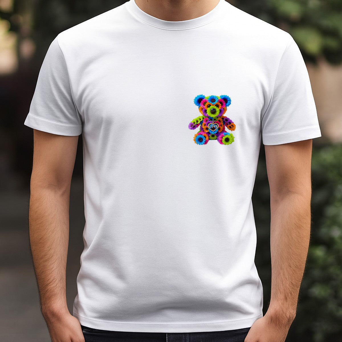 DTF Transfer Floral Teddy Bear LOVE Heart Necklace Graphic for T Shirts Hoodies and Gifts - 5