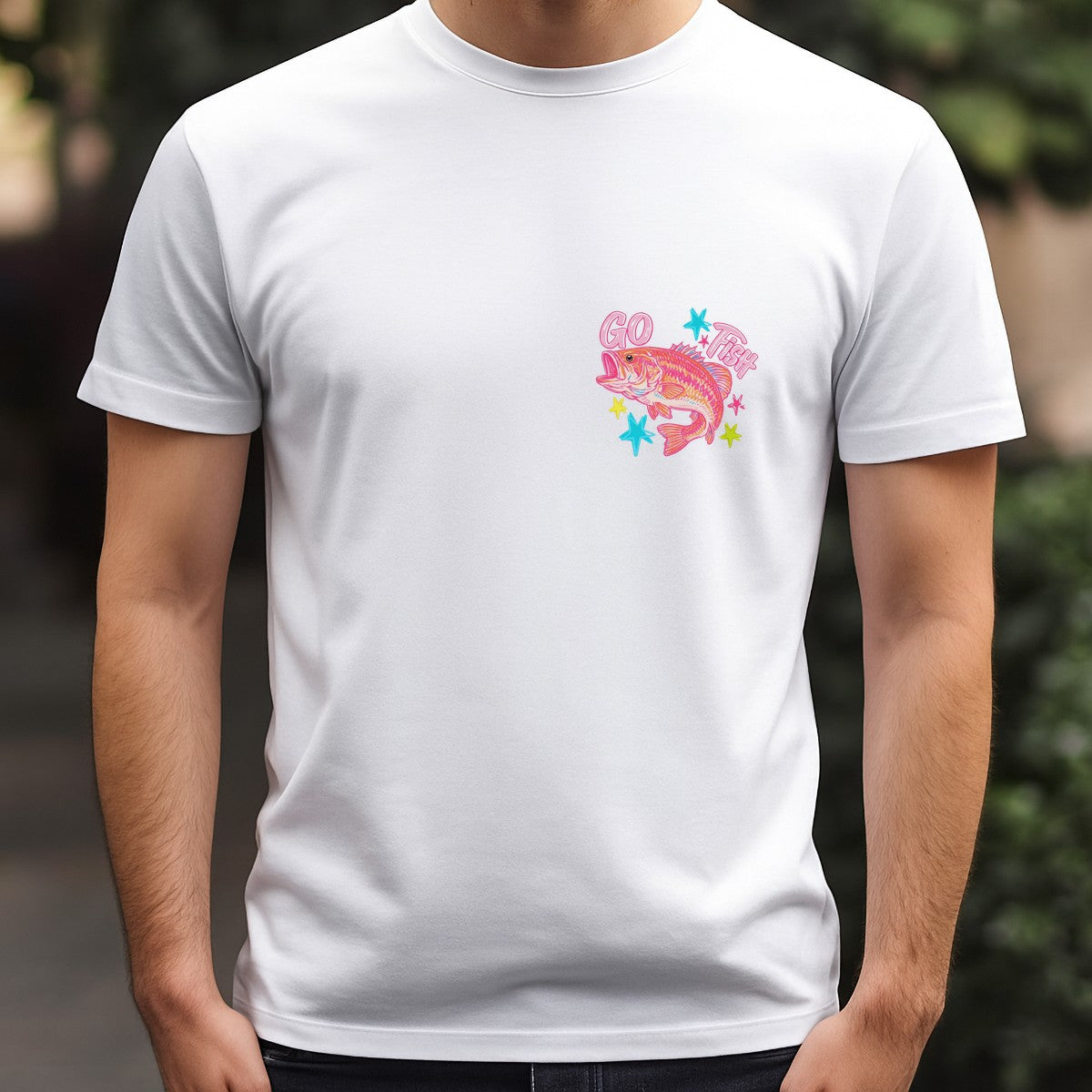 DTF Transfer Go Fish Pink Bass with Colorful Stars Graphic for T Shirts Hoodies and Fishing Apparel - 5