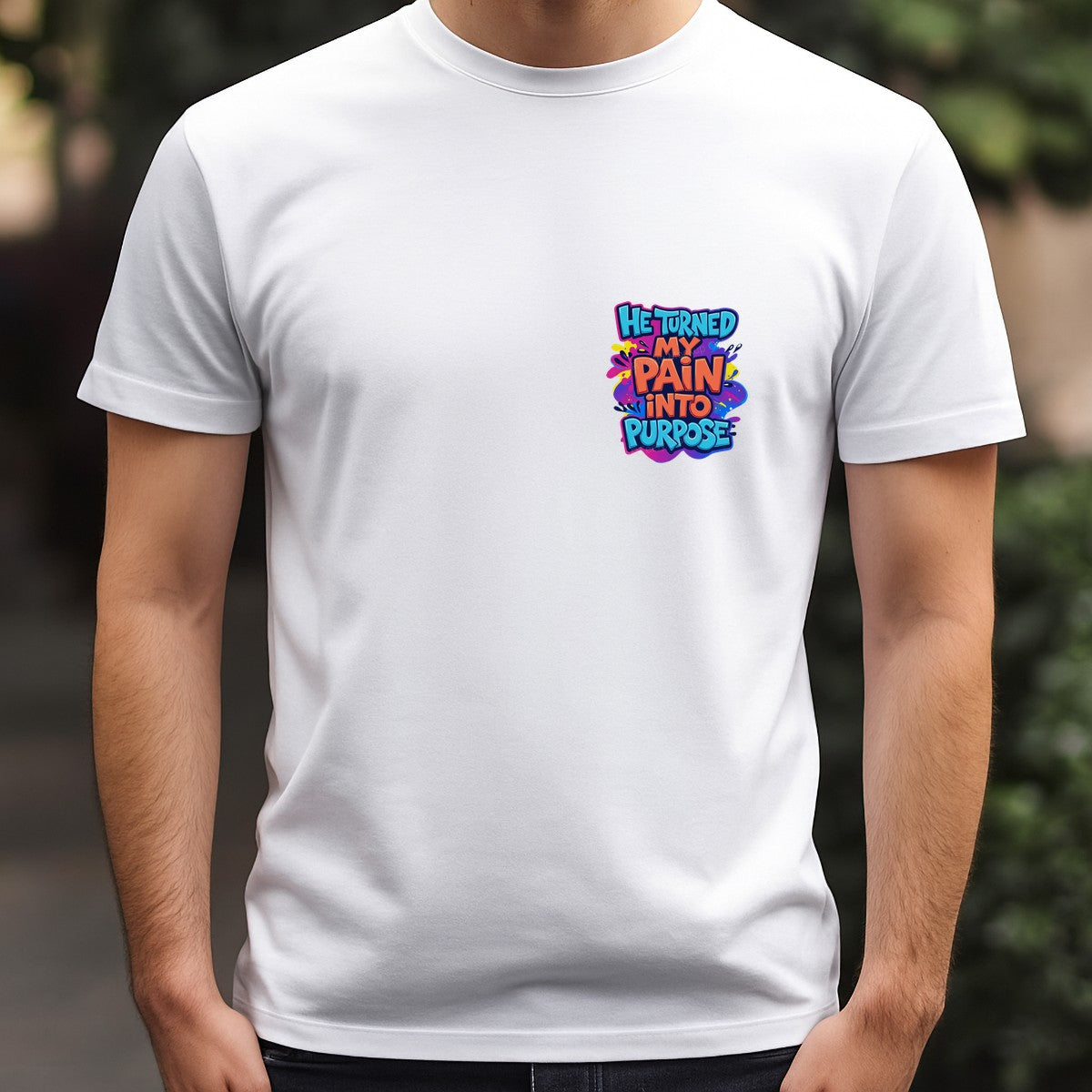 Christian Heat Transfer He Turned My Pain Into Purpose Colorful Lettering Graphic for T Shirts Hoodies and Tote Bags - 5