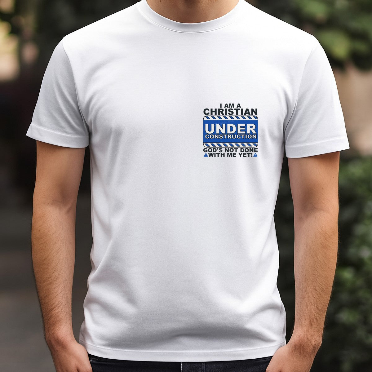Christian Heat Transfer I Am a Christian Under Construction Sign Graphic for T Shirts Hoodies and Christian Apparel - 5