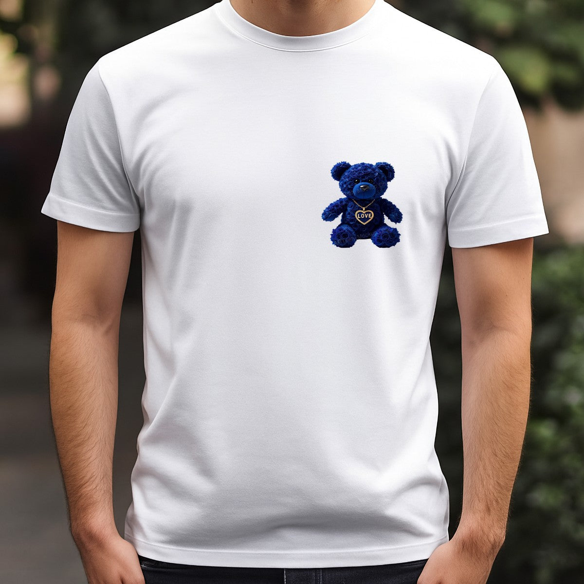 DTF Transfer Blue Rose Teddy Bear with Love Heart Necklace Graphic for T Shirts Hoodies and Valentine Gifts - 5