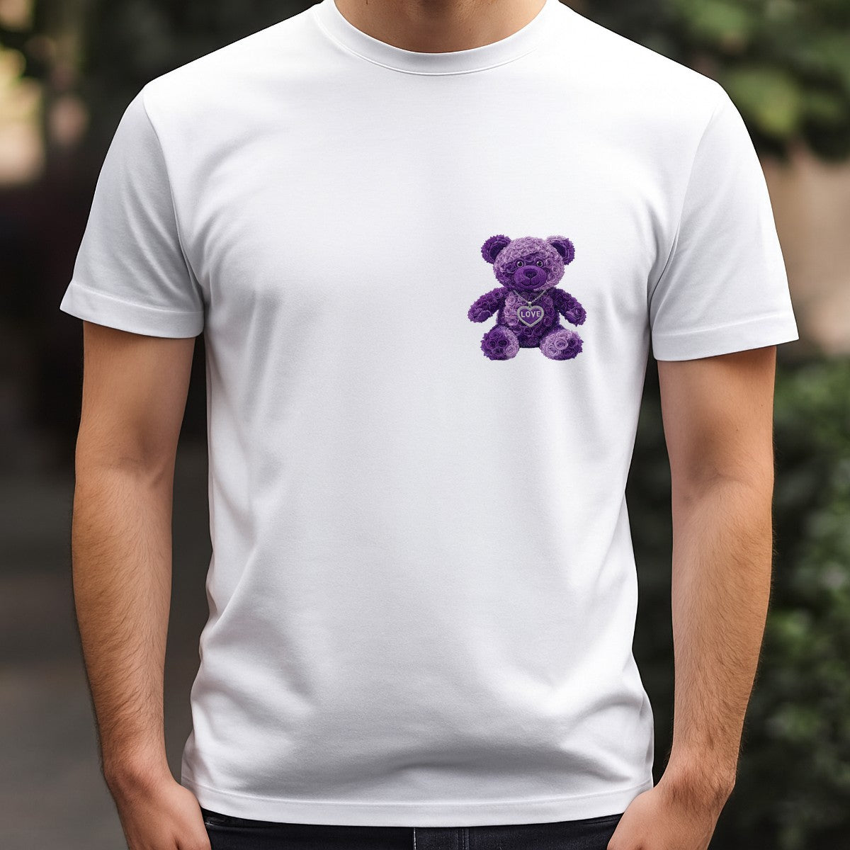 DTF Transfer Purple Rose Teddy Bear with Love Heart Pendant Graphic for T Shirts Hoodies and Valentine Gifts - 5