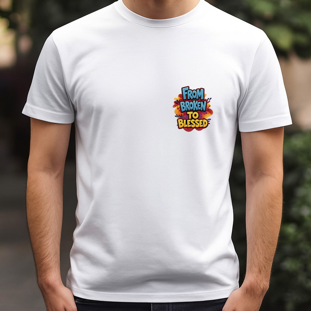 Christian Heat Transfer From Broken to Blessed Quote Colorful Bubble Letter Graphic for T Shirts Hoodies and Tote Bags - 5