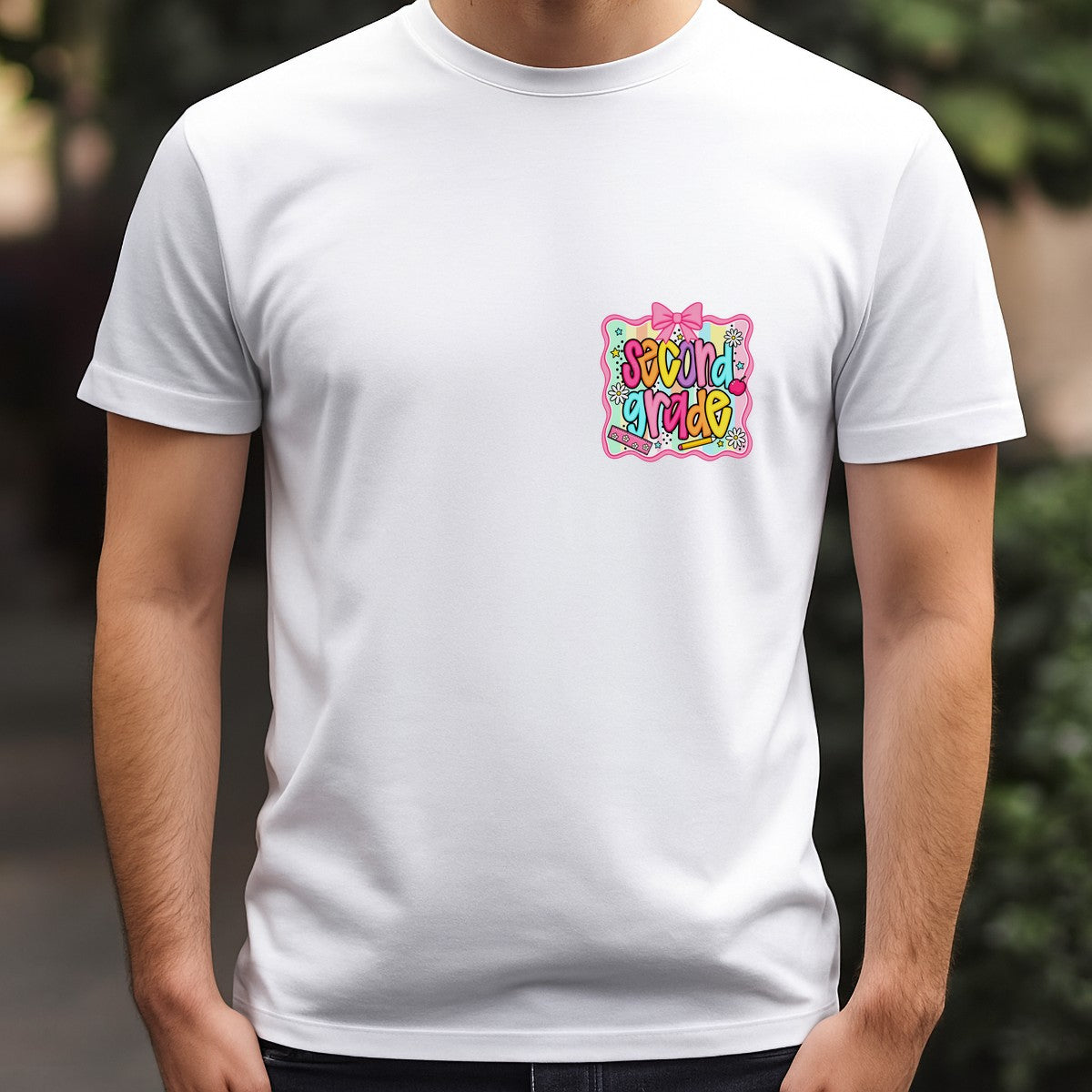 DTF Heat Transfer Second Grade Pastel Rainbow Bow and School Icons Graphic for T Shirts Hoodies and Back to School Gifts - 5