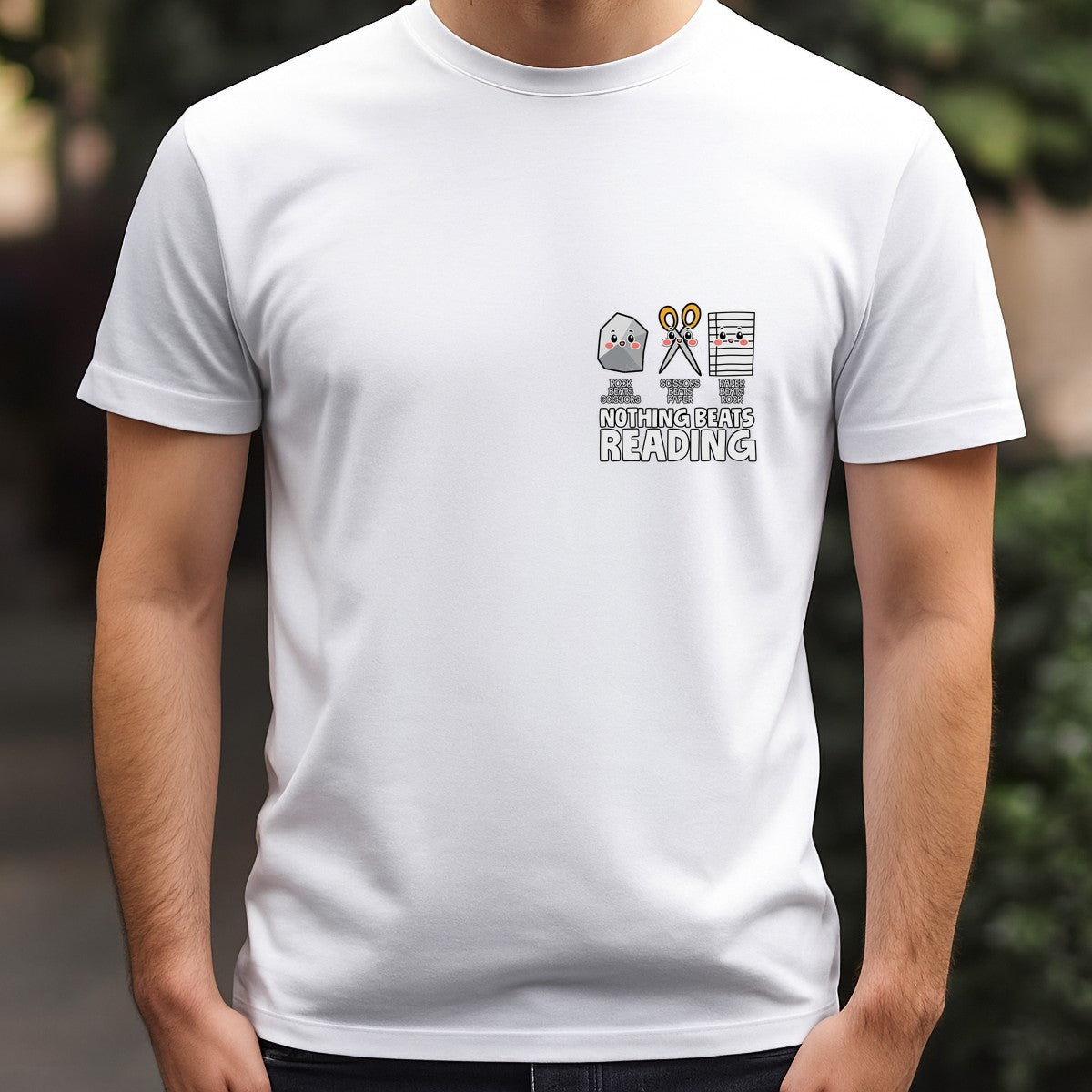 Funny Graphic Transfer Nothing Beats Reading Rock Paper Scissors Cartoon Design for Teacher Shirts and Book Lover Apparel - 5