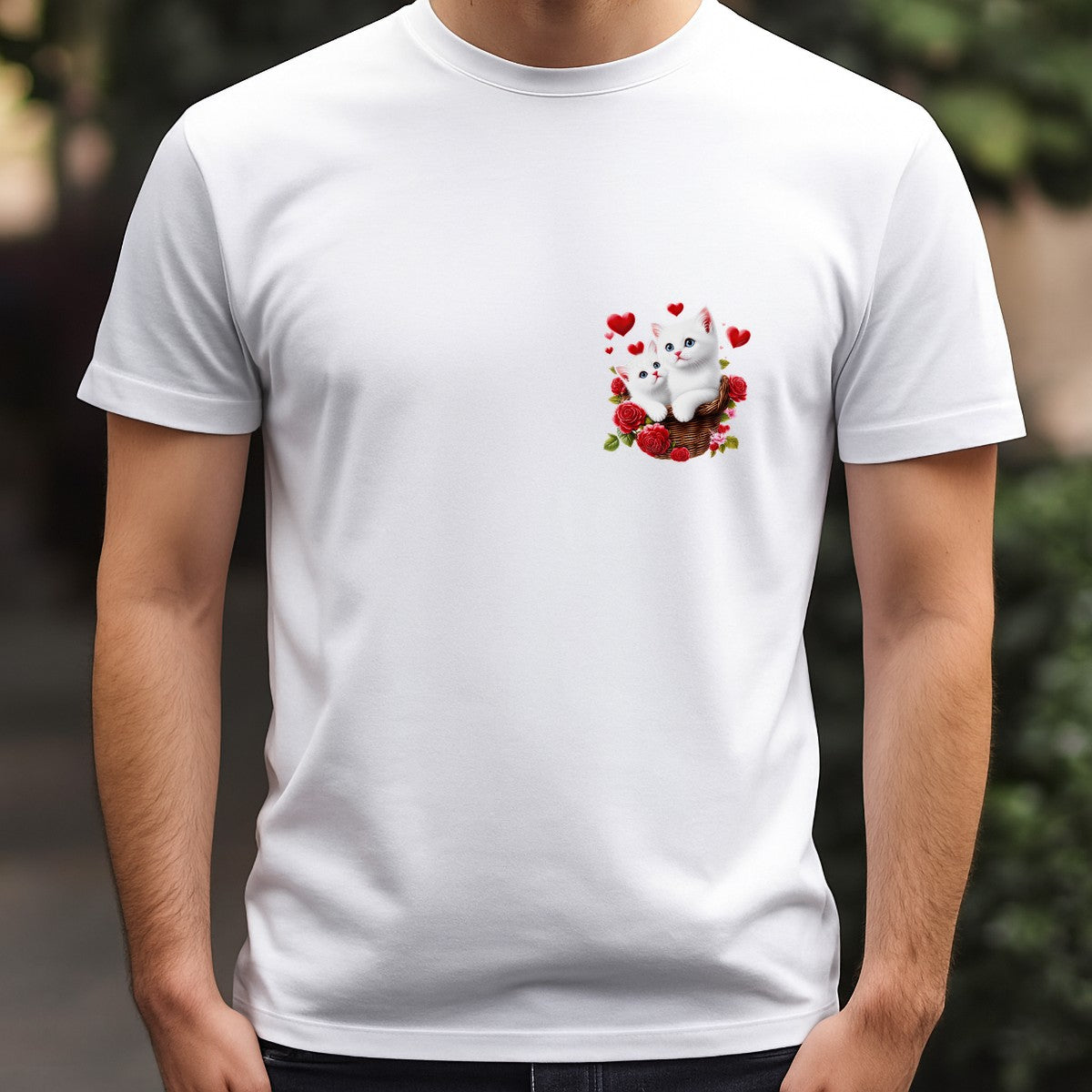 DTF Heat Transfer White Kittens in Basket with Red Roses and Hearts Graphic for T Shirts Hoodies and Gifts - 5