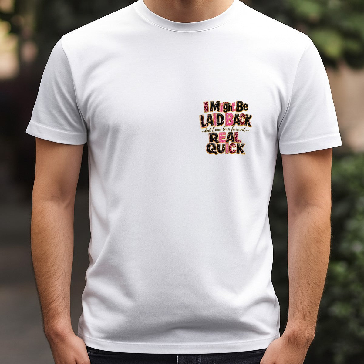 DTF Transfer I Might Be Laid Back Real Quick Quote Pink Leopard Rhinestone Graphic for T Shirts Hoodies and Casual Wear - 5