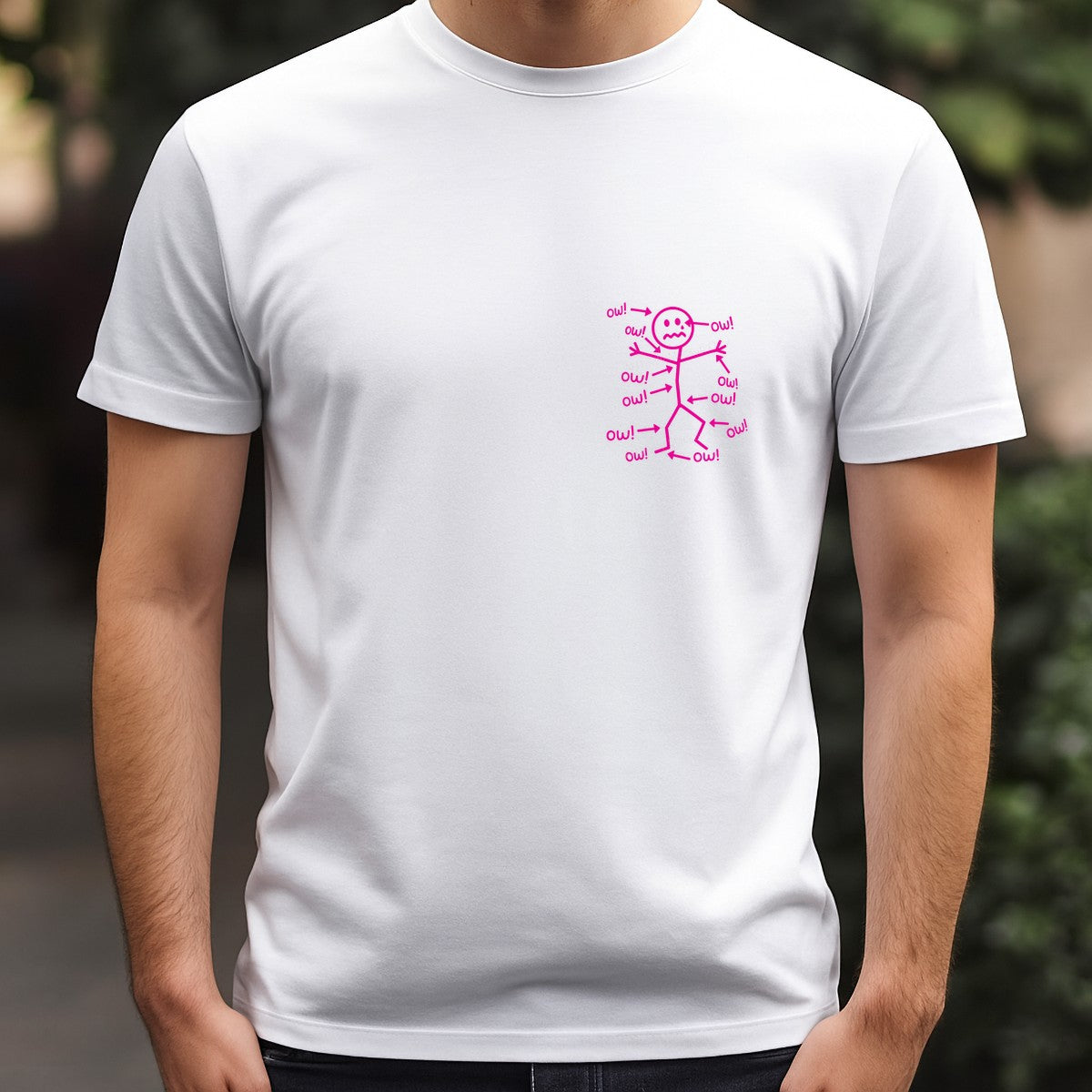 Funny Graphic Transfer Pink Stick Figure “Ow” Pain Diagram Cartoon for T Shirts Hoodies and Casual Wear - 5