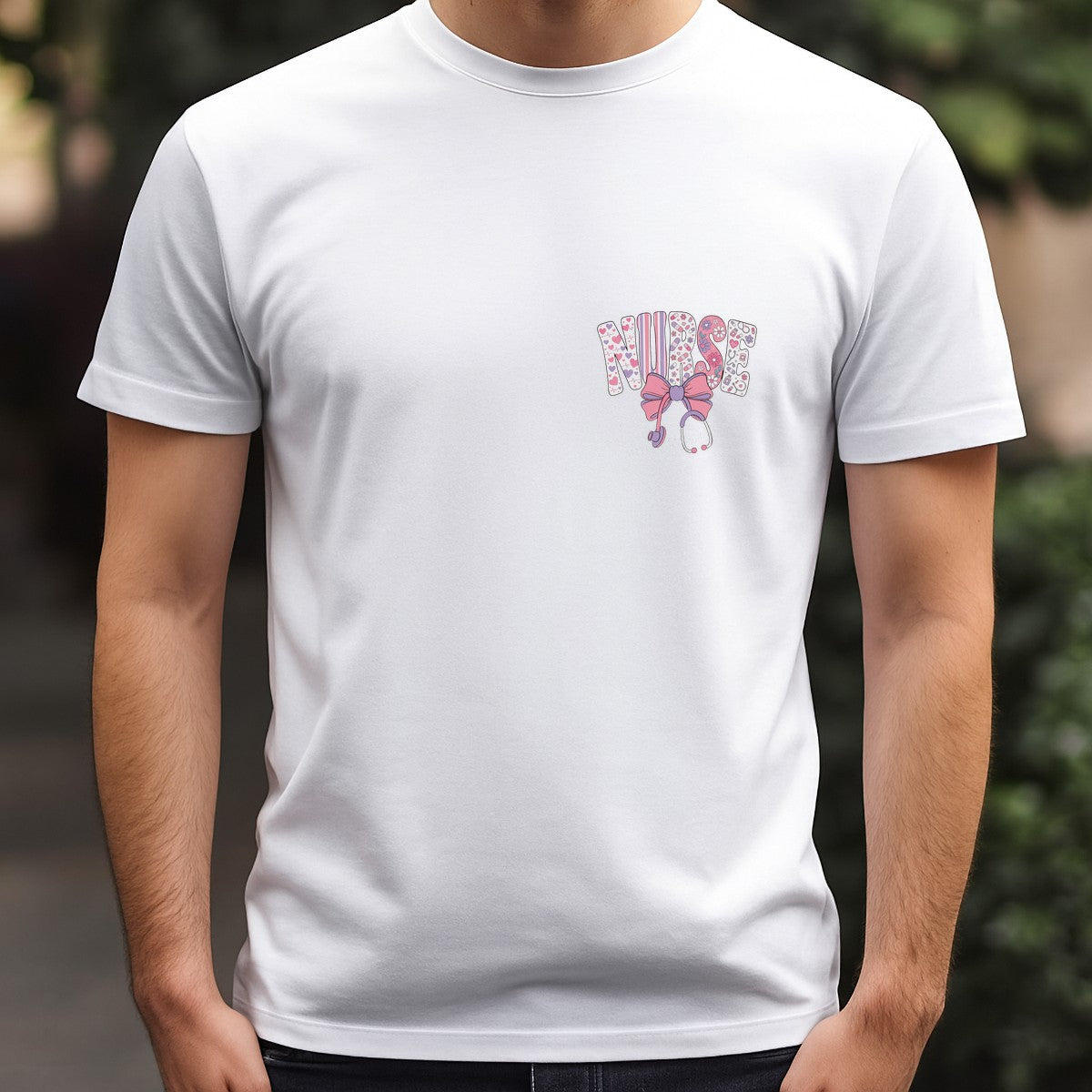 DTF Transfer Nurse Lettering with Pink Bow and Stethoscope Graphic for T Shirts Hoodies and Tote Bags - 5
