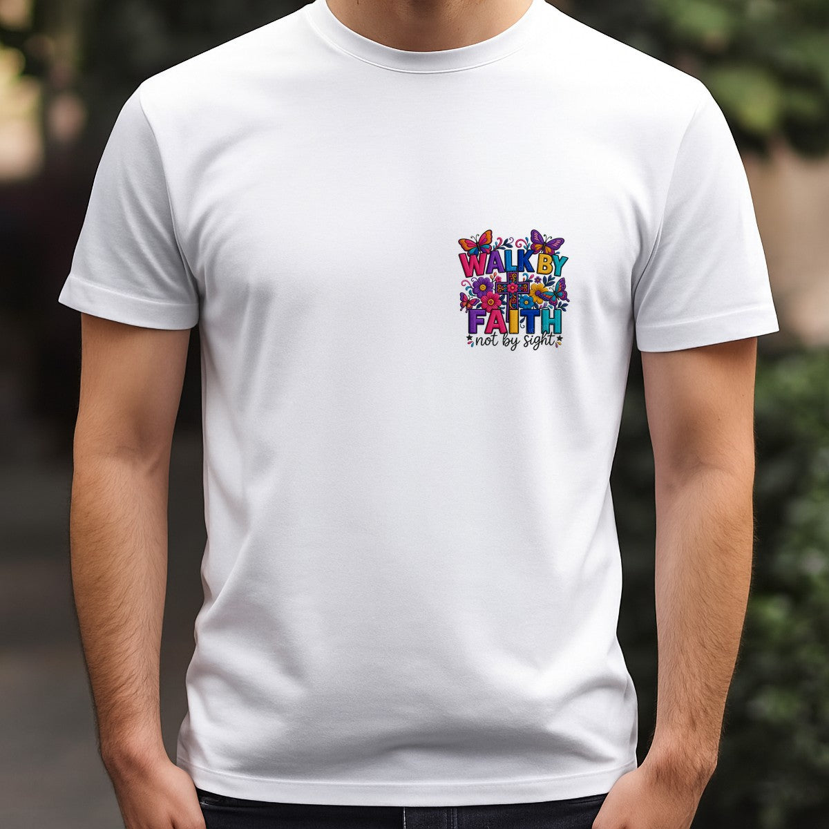 Christian Heat Transfer Walk By Faith Not By Sight Floral Cross and Butterfly Graphic for T Shirts Hoodies and Tote Bags - 5