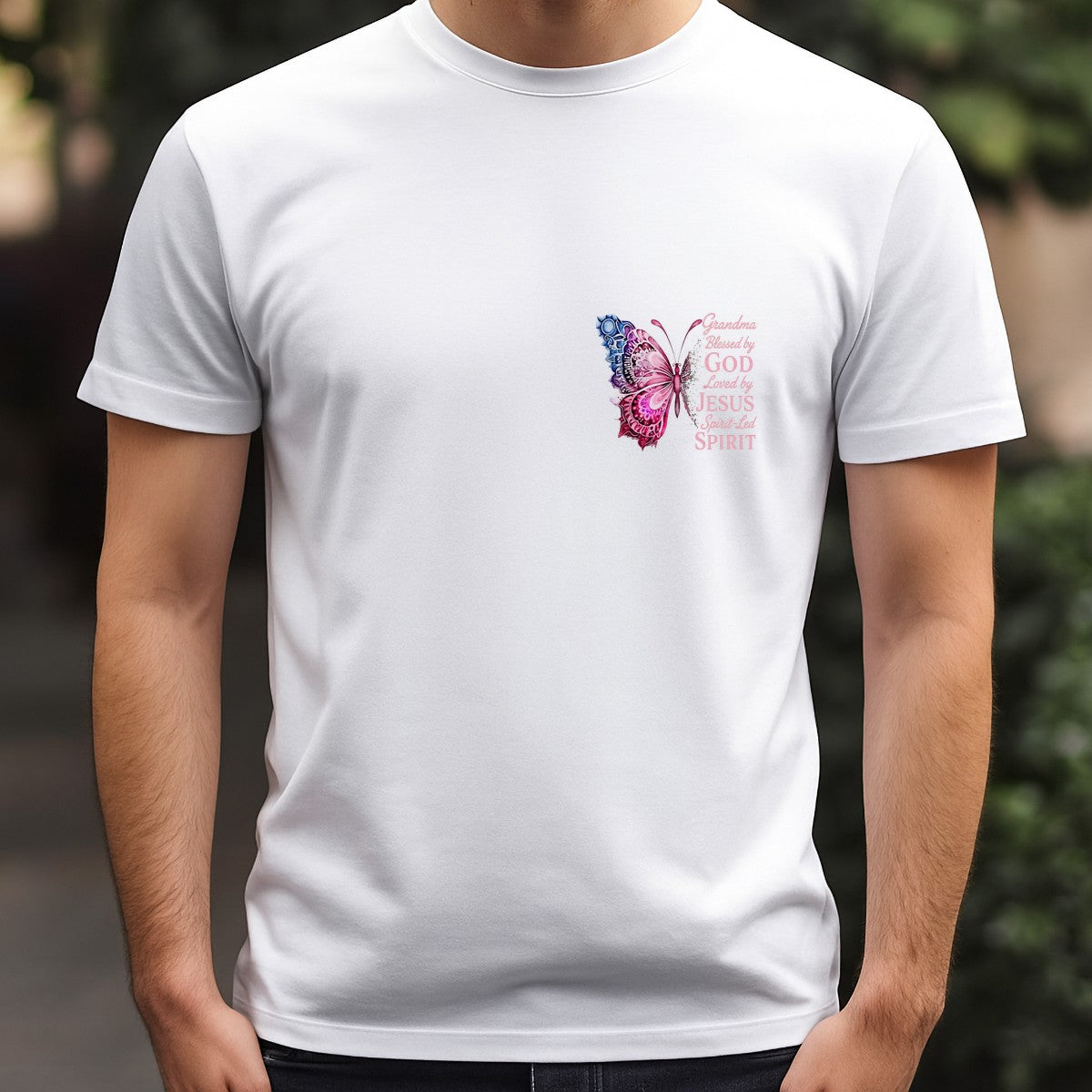Christian Heat Transfer Grandma Blessed by God Loved by Jesus Butterfly Graphic for T Shirts Hoodies and Gifts - 5