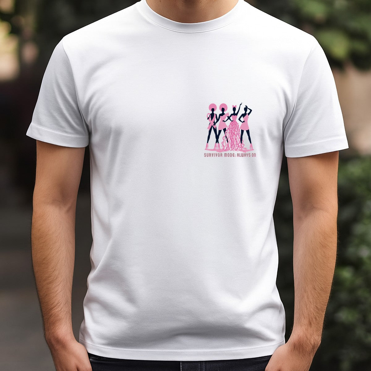 DTF Transfer Survivor Mode Always On Pink Ribbon Women Silhouette Graphic for T Shirts Hoodies and Tote Bags - 5