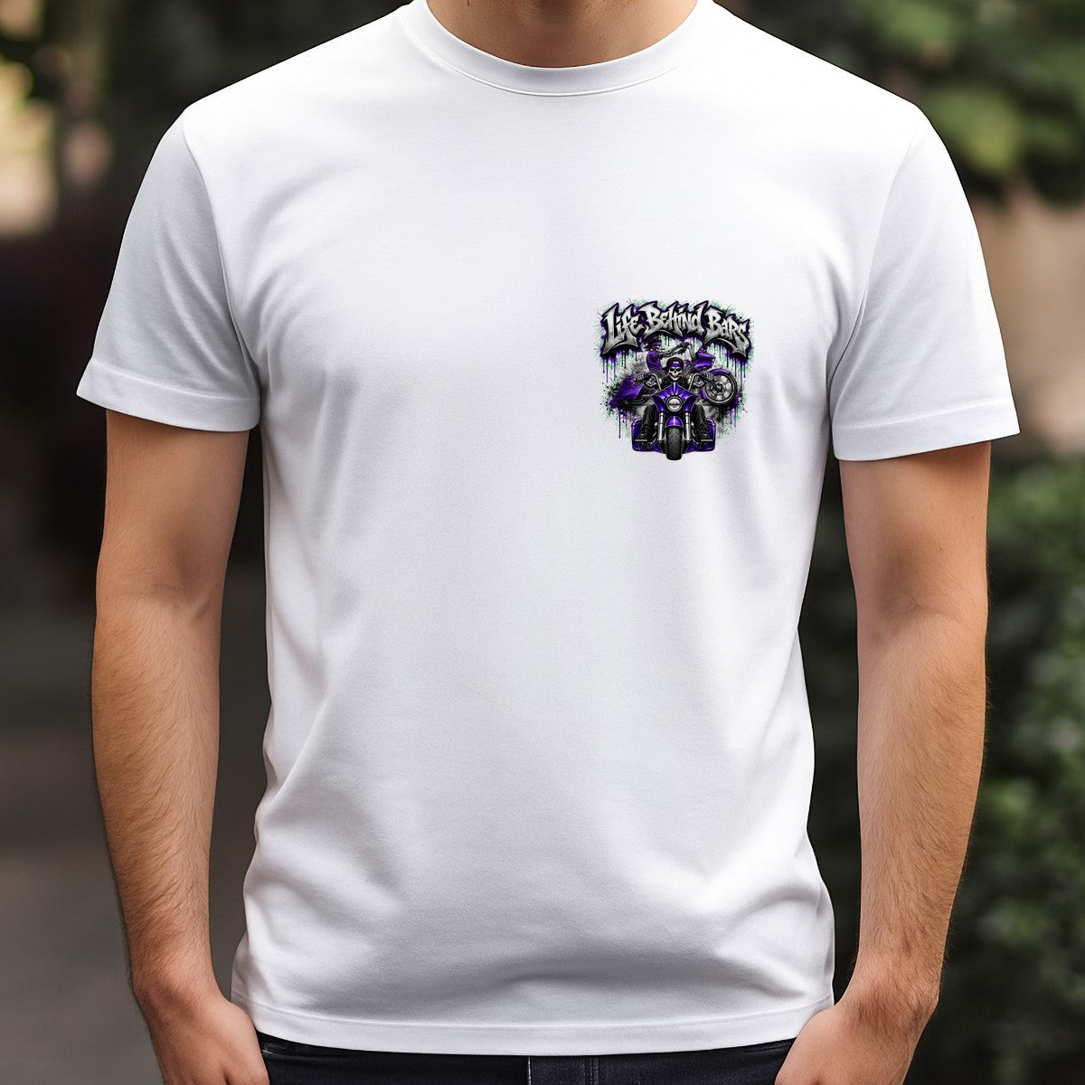 DTF Heat Transfer Life Behind Bars Skeleton Biker Purple Motorcycle Graphic for T Shirts Hoodies and Biker Apparel - 5