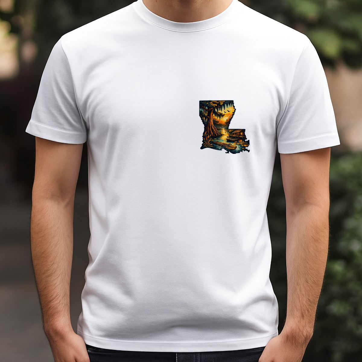 DTF Heat Transfer Louisiana Bayou Sunset with Alligator and Cabin Graphic for T Shirts Hoodies and Tote Bags - 5