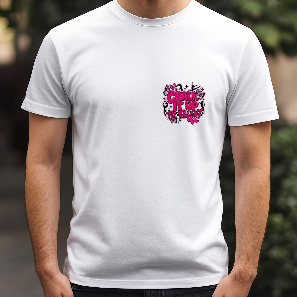 DTF Heat Transfer Chalk It Up To Talent Gymnastics Quote Pink Butterfly Graphic for T Shirts Hoodies and Dance Apparel - 5