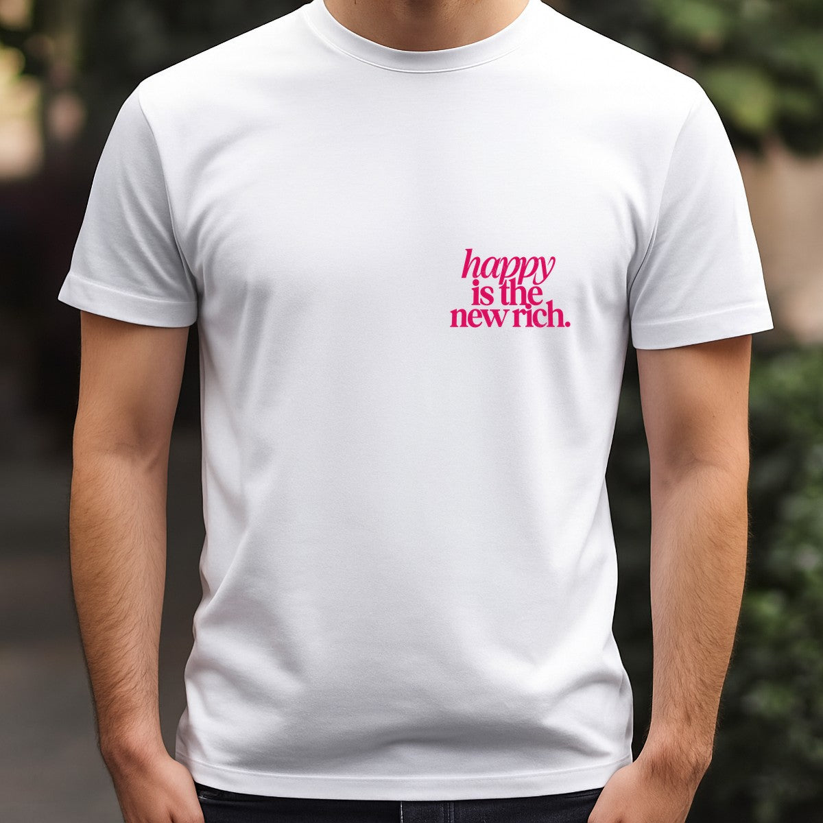 DTF Transfer Happy Is The New Rich Quote Bold Pink Typography Graphic for T Shirts Hoodies and Tote Bags - 5