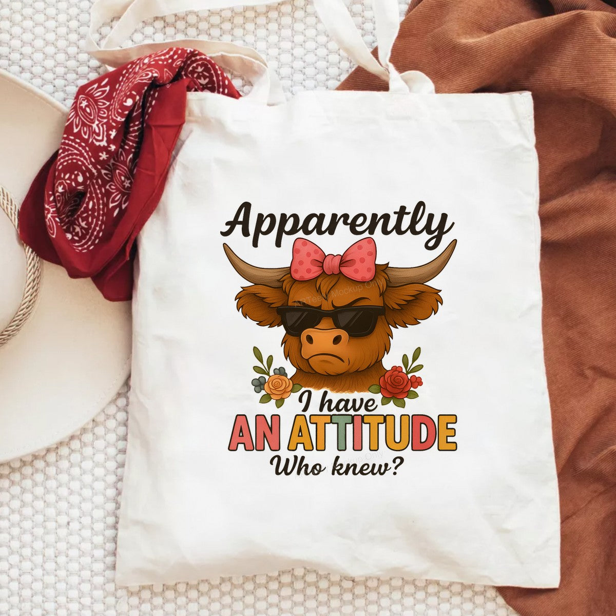 DTF Transfer Apparently I Have An Attitude Cow with Sunglasses and Bow Floral Graphic for T Shirts Hoodies and Tote Bags - 6