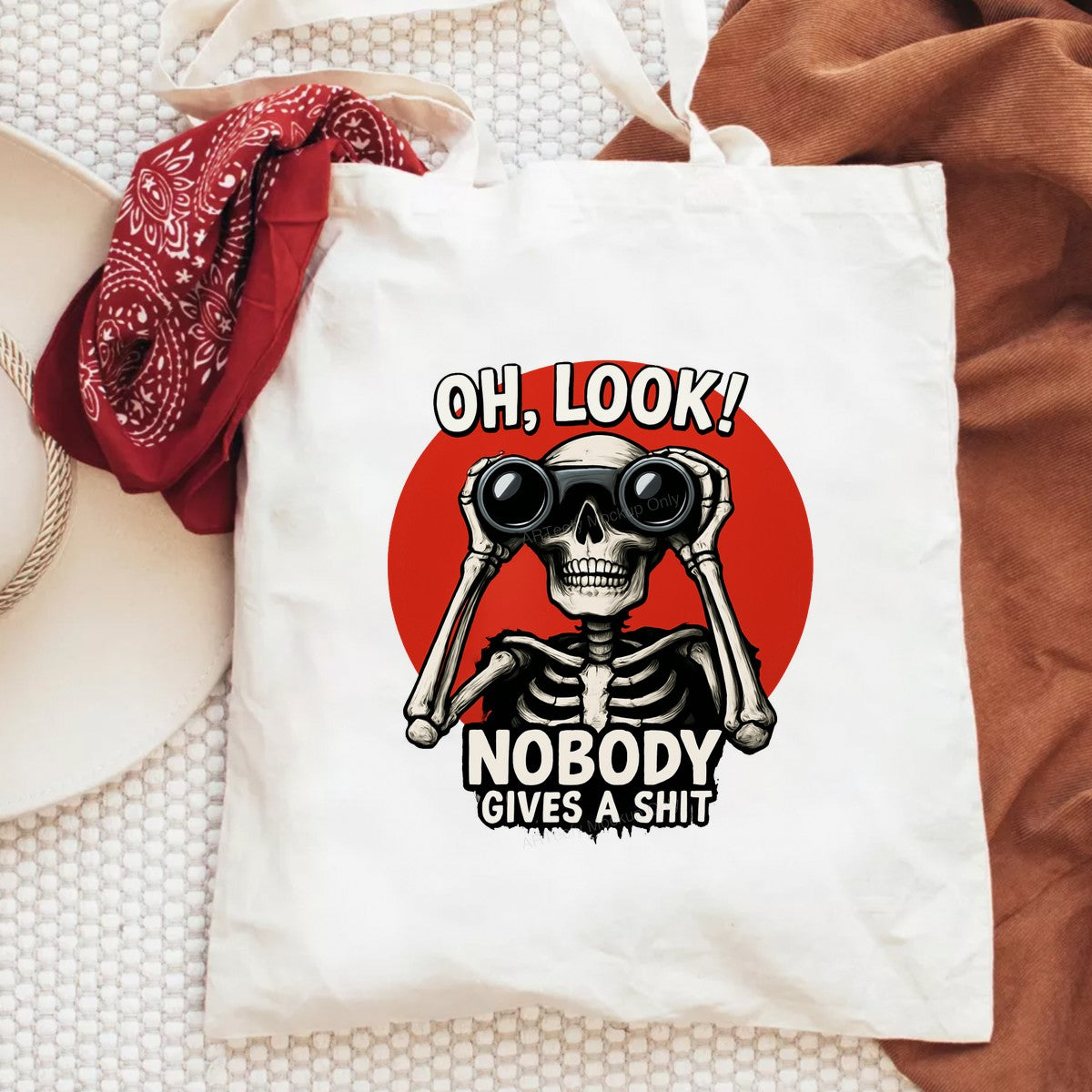 Funny Graphic Transfer Oh Look Nobody Cares Skeleton with Binoculars Design for T Shirts Hoodies and Tote Bags - 6