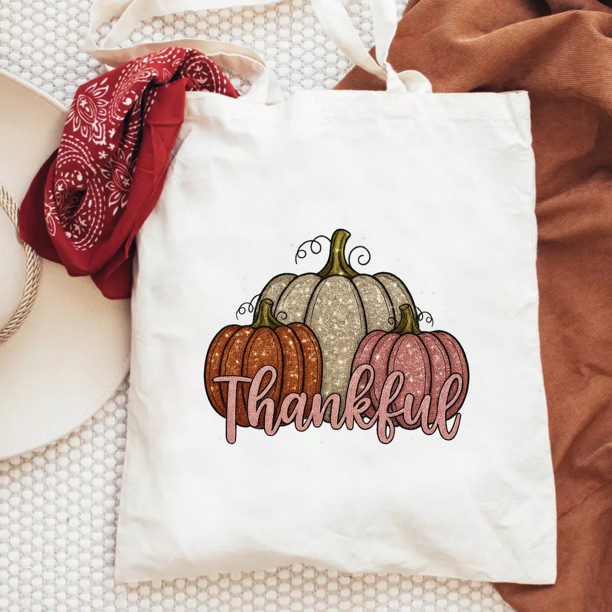 DTF Heat Transfer Iron On Sticker Thankful Glitter Pumpkins for Fall Home Decor Thanksgiving Apparel and DIY Projects - 6