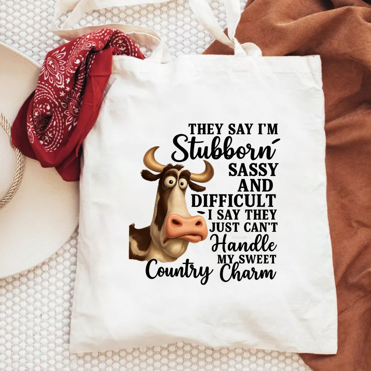 DTF Heat Transfer Iron On Sticker Stubborn Sassy Cow Country Charm Graphic for DIY T Shirts Hoodies Bags Home Decor and Western Theme Parties - 6