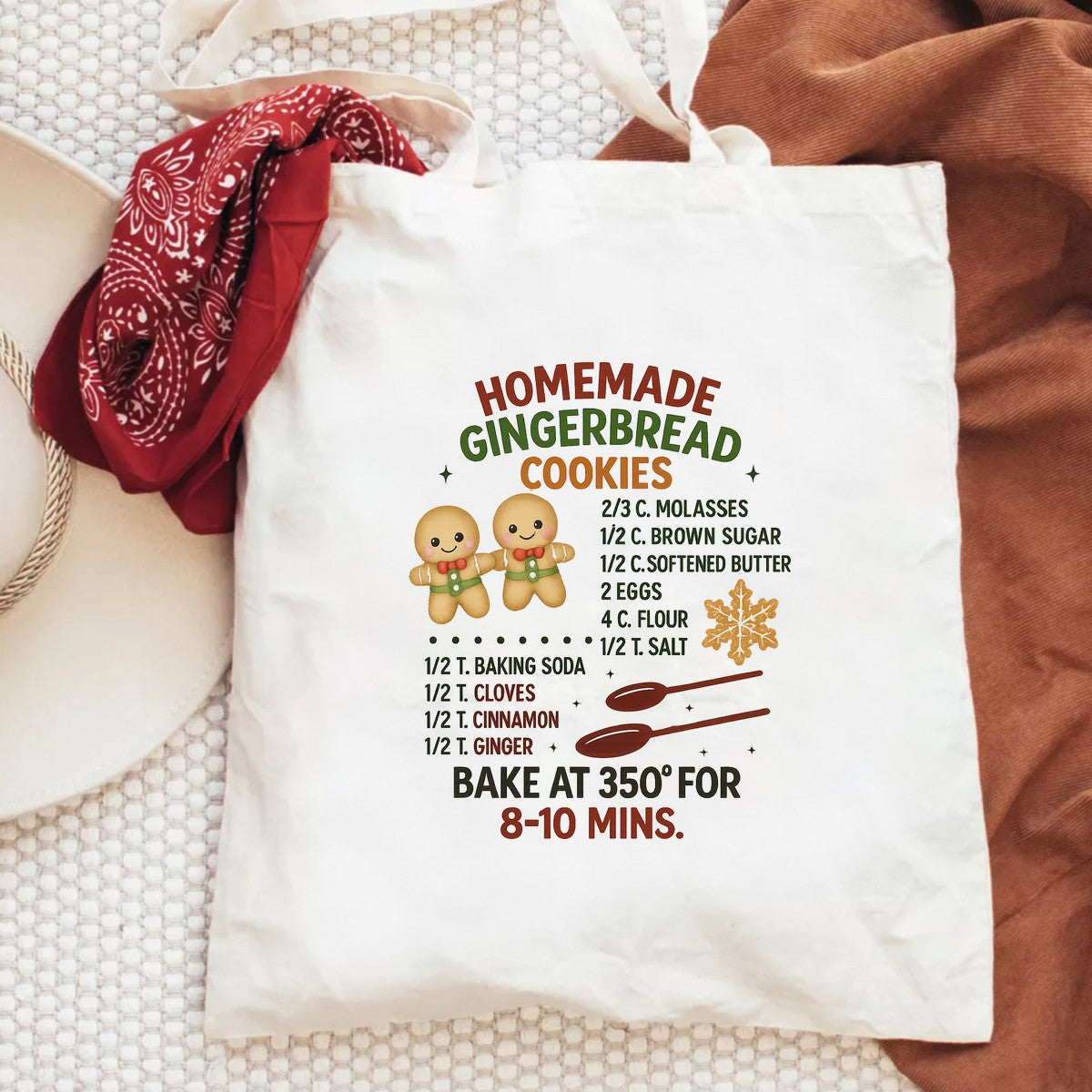 DTF Heat Transfer Iron On Sticker Homemade Gingerbread Cookies Recipe with Cute Gingerbread Man Graphic for Christmas Holiday Baking Decor Aprons Towels and Kitchen Gifts - 6