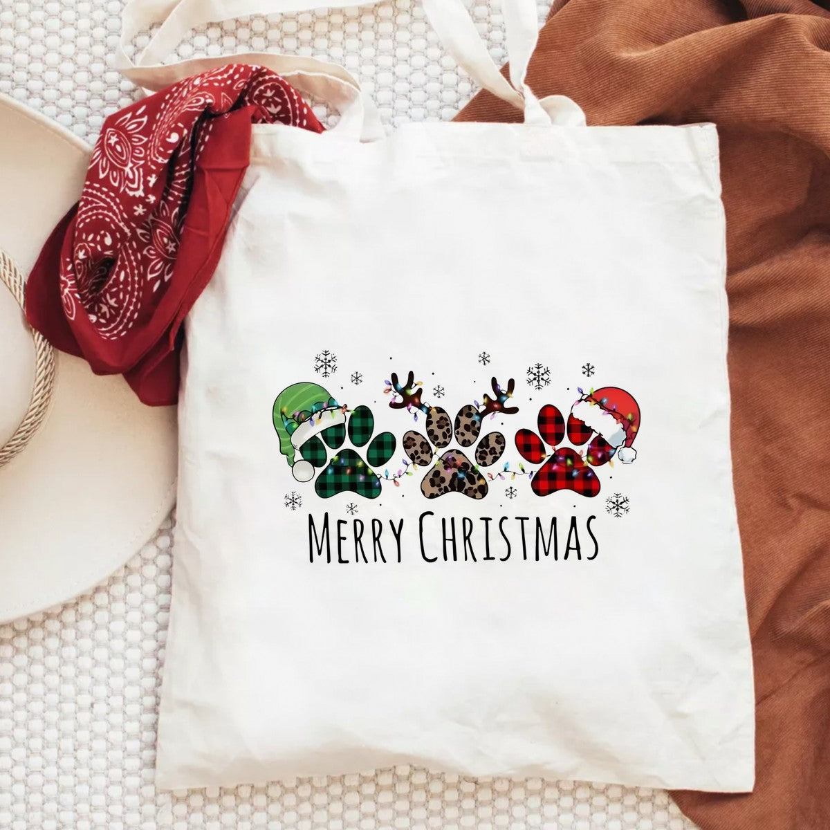 DTF Heat Transfer Iron On Sticker Merry Christmas Paw Prints with Santa Hats Snowflakes and Christmas Lights for Holiday T Shirts Hoodies Bags Home Decoration and Family Celebration - 6