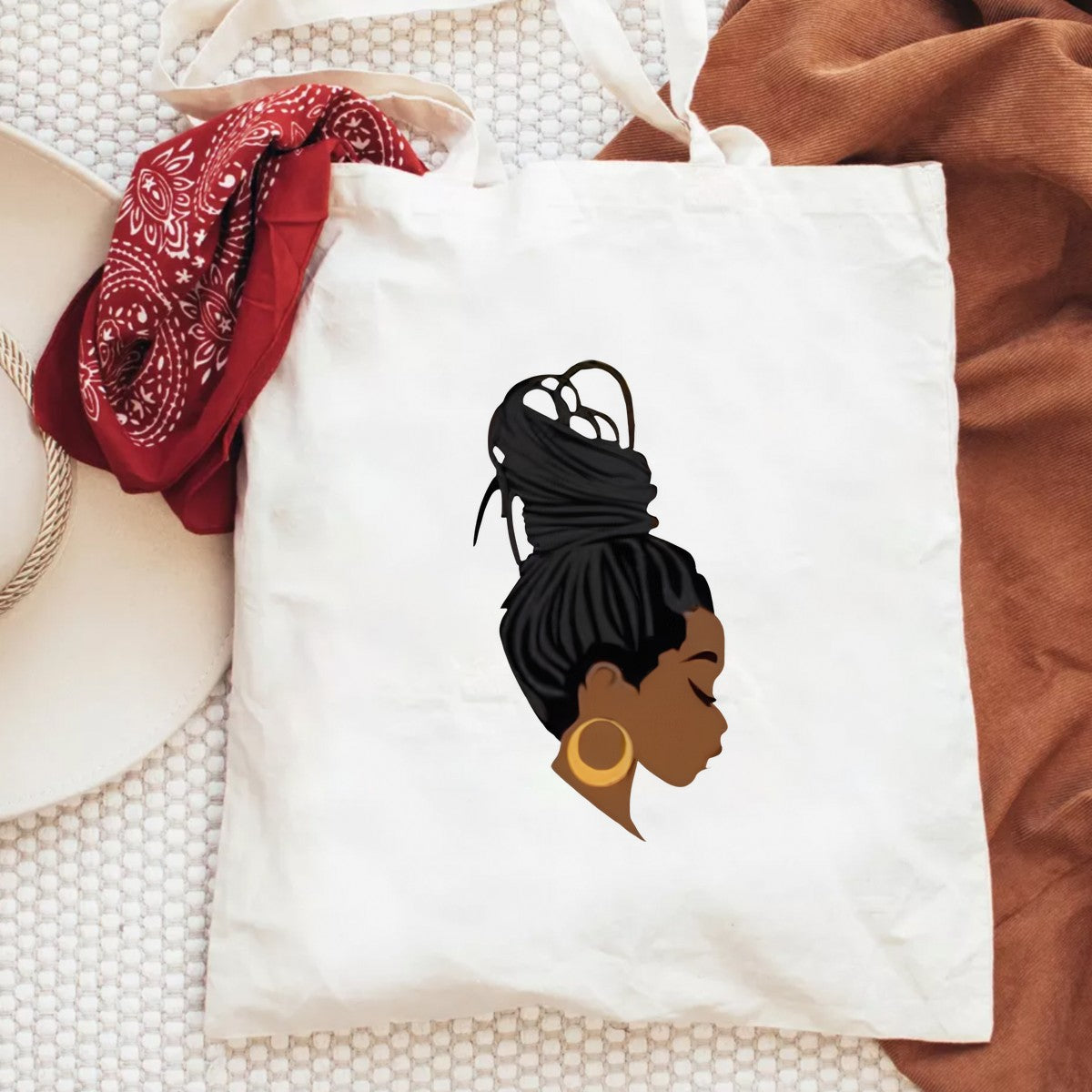 DTF Heat Transfer Iron On Sticker African American Woman Portrait with Bold Earrings for Apparel Bags Jackets Home Decor and Fall Fashion - 6