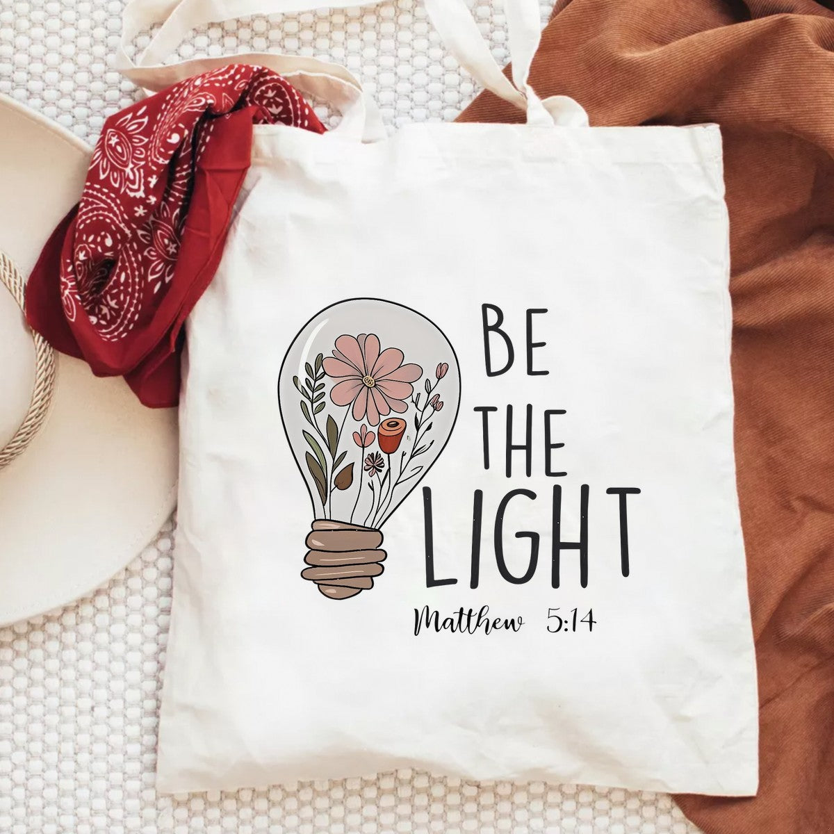 DTF Heat Transfer Iron On Sticker Be The Light Matthew 5 14 Floral Light Bulb Design for Inspirational T Shirts Hoodies Home Decor and Gifts - 6