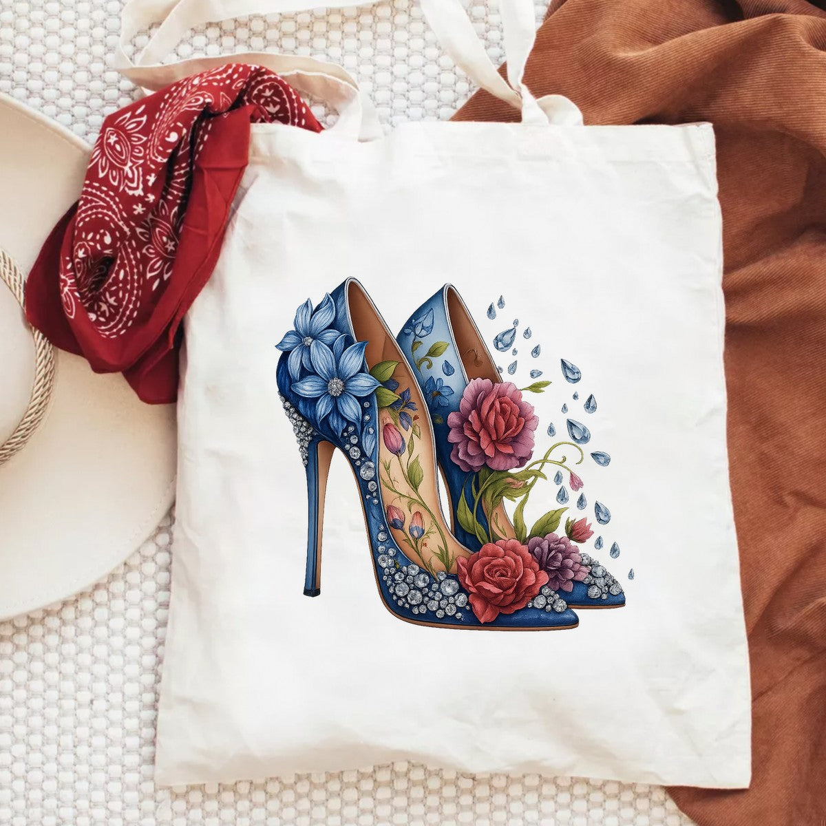 DTF Heat Transfer Iron On Sticker Elegant Floral Design with Rhinestones Sparkling for Fashionable Footwear and Home Decor - 6