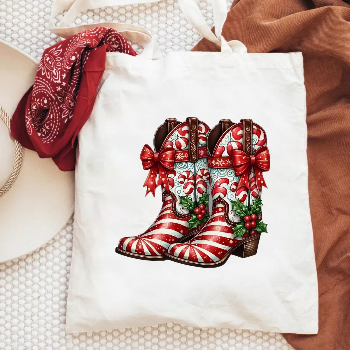 DTF Heat Transfer Iron On Sticker Christmas Candy Cane Cowgirl Boots Festive Holiday Apparel for T Shirts Hoodies Bags and Home Decor - 6
