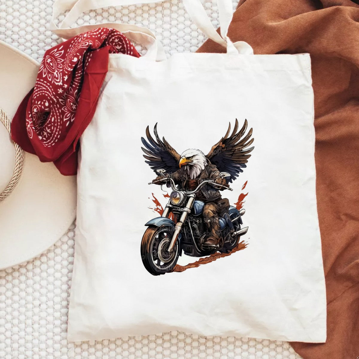 DTF Heat Transfer Iron On Sticker Bald Eagle Riding Motorcycle Graphic for Patriotic Apparel Biker Jackets Bags and Home Decor - 6