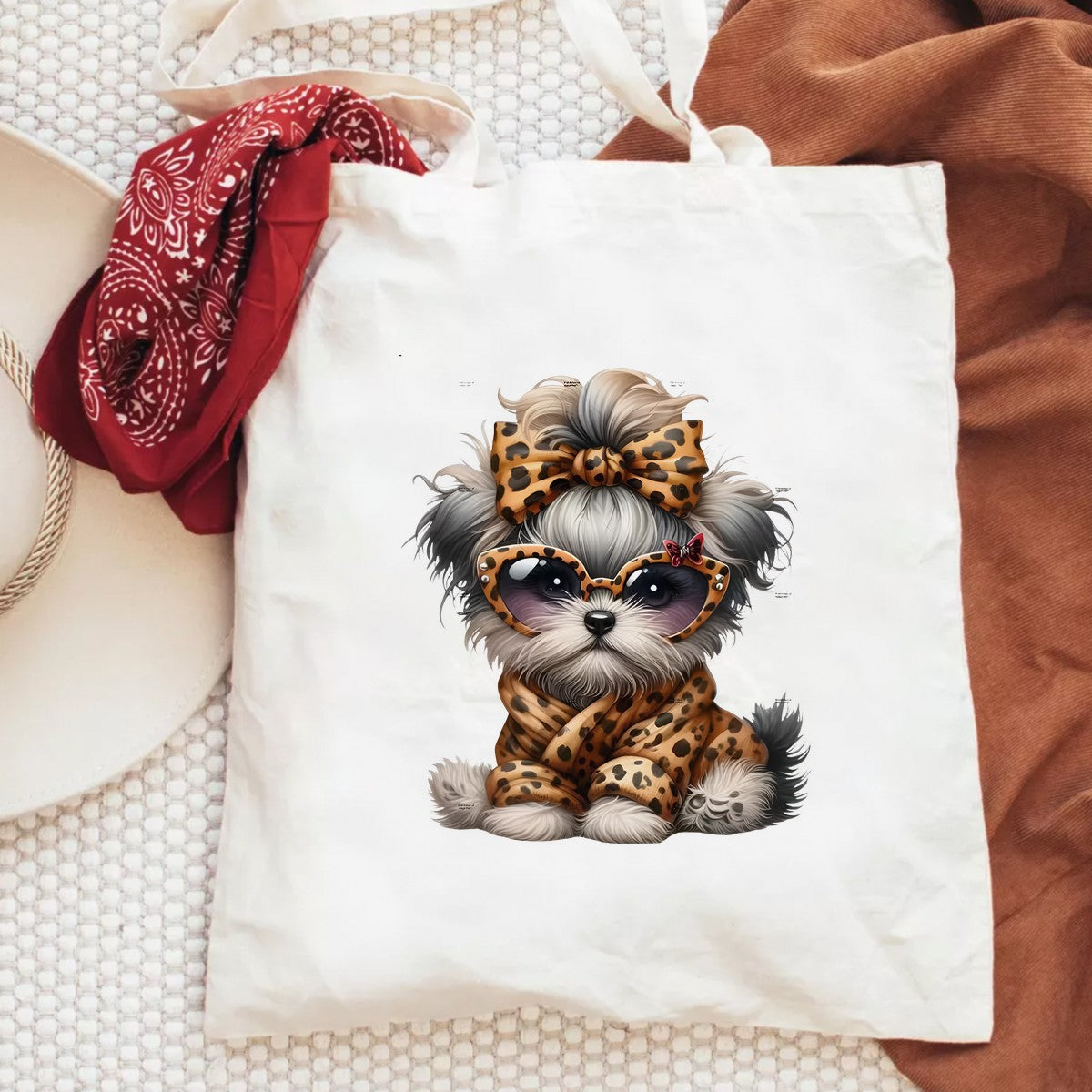 DTF Heat Transfer Iron On Sticker Cute Shih Tzu Puppy in Leopard Print Outfit for Animal Lovers Apparel Bags Jackets and Home Decor - 6