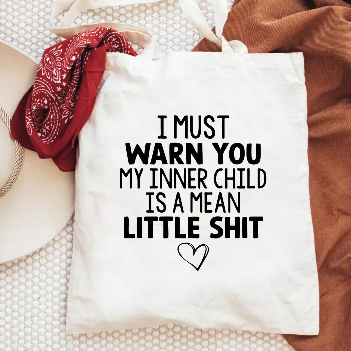 DTF Heat Transfer Iron On Sticker I Must Warn You My Inner Child is a Mean Little Quote with Heart Design for Halloween Party Favors Apparel Bags and Home Decor - 6