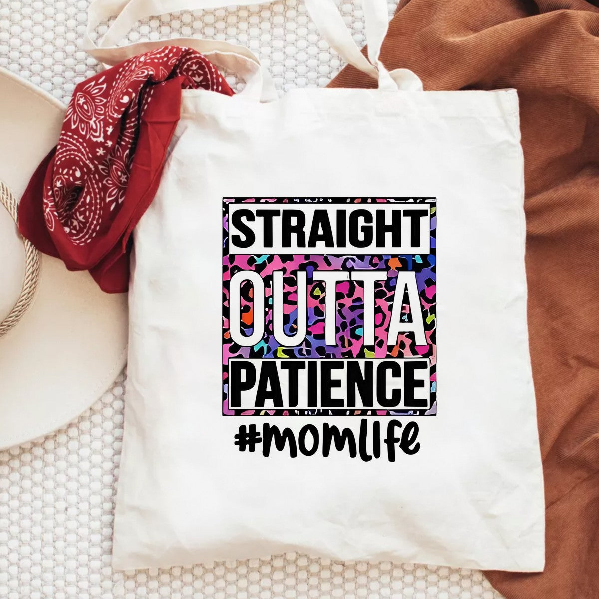 DTF Heat Transfer Iron On Sticker Straight Outta Patience Bold Lettering with Colorful Animal Print for Mom Life T Shirts Hoodies Tote Bags Aprons and Home Decor - 6