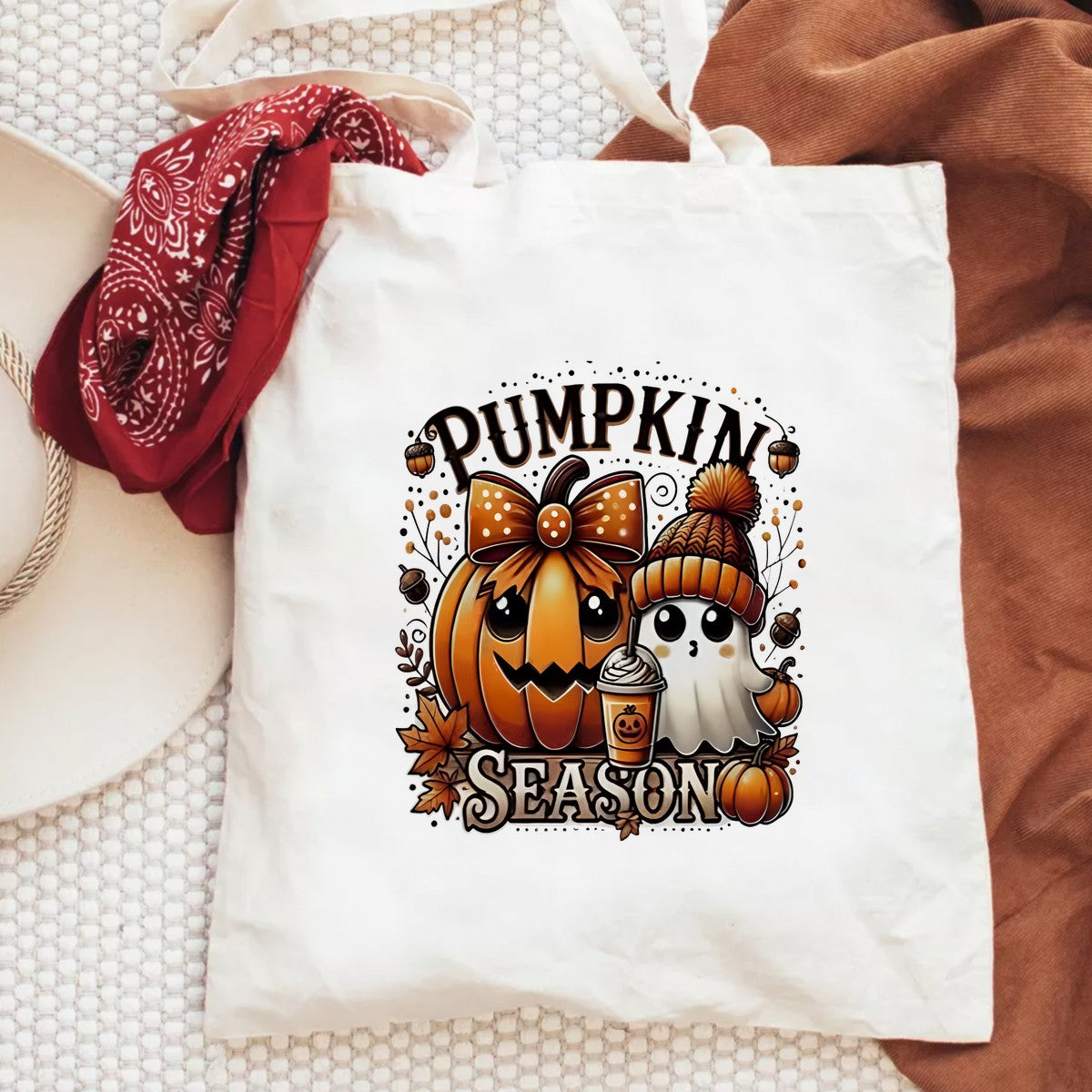 DTF Heat Transfer Iron On Sticker Cute Pumpkin and Ghost with Coffee Autumn Leaves for Halloween Decorations T Shirts Hoodies Tote Bags and Home Decor - 6