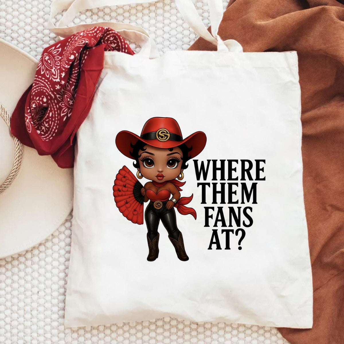 DTF Heat Transfer Iron On Sticker Western Cowgirl with Red Fan and Hat for Rodeo Outfit T Shirts Jackets and Home Decor - 6