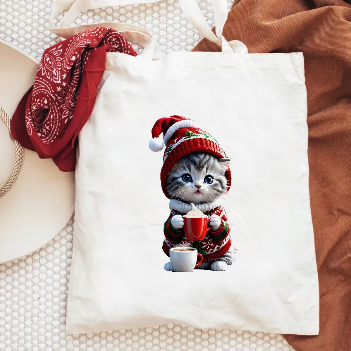 DTF Heat Transfer Iron On Sticker Iron On Transfers for T Shirts Christmas Cute Kitten in Santa Hat Design Heat Press Ready Local Warehouse - 6