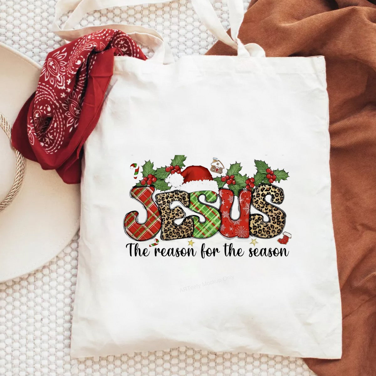 DTF Heat Transfer Iron On Sticker Iron On Heat Transfers Christmas Jesus Reason for the Season Plaid Leopard Santa Hat Designs for Holiday Apparel Clearance Local Warehouse - 6