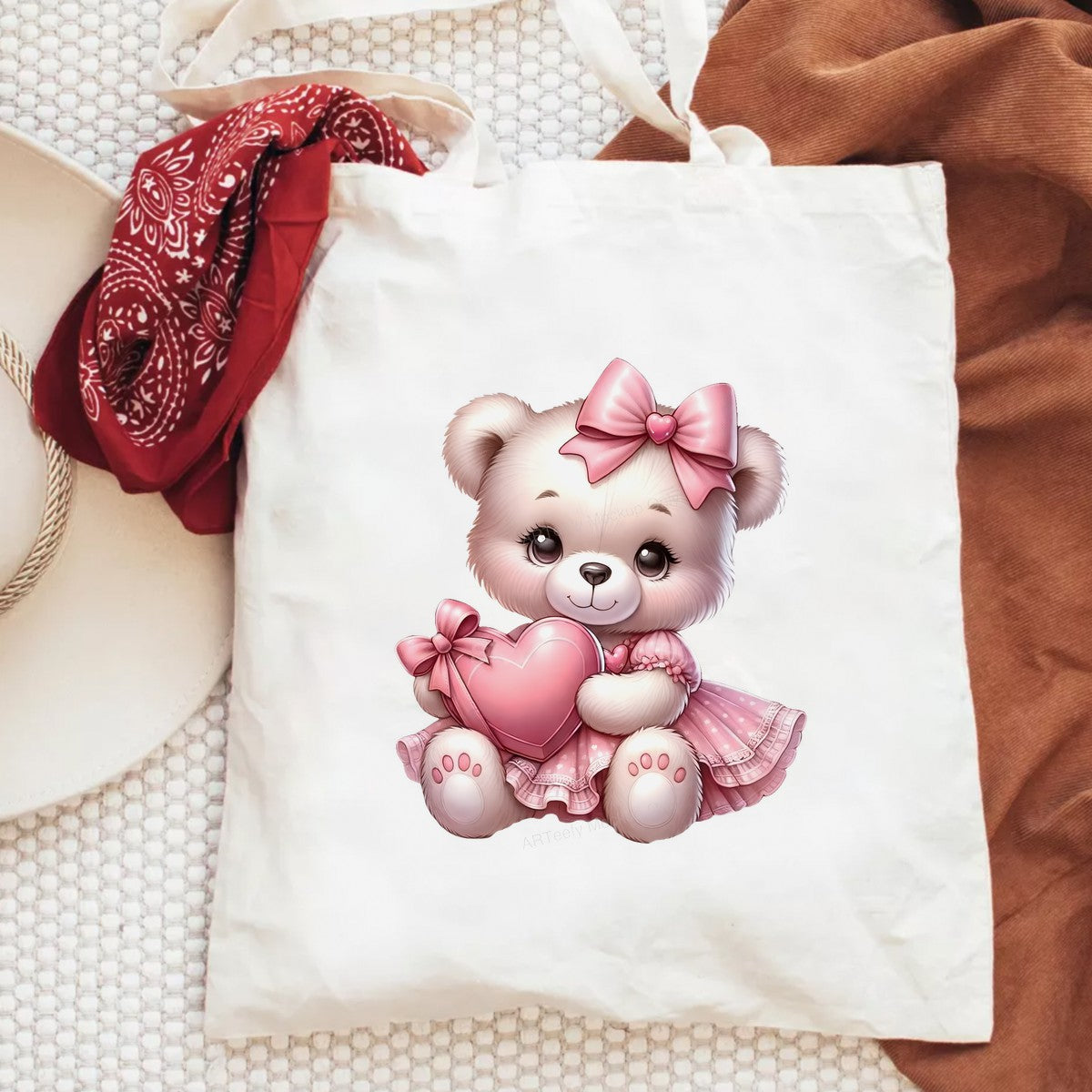 DTF Heat Transfer Iron On Sticker Iron On Heat Transfers Cute Teddy Bear with Pink Bows Heart Decor for Apparel Bags Jackets Local Warehouse - 6