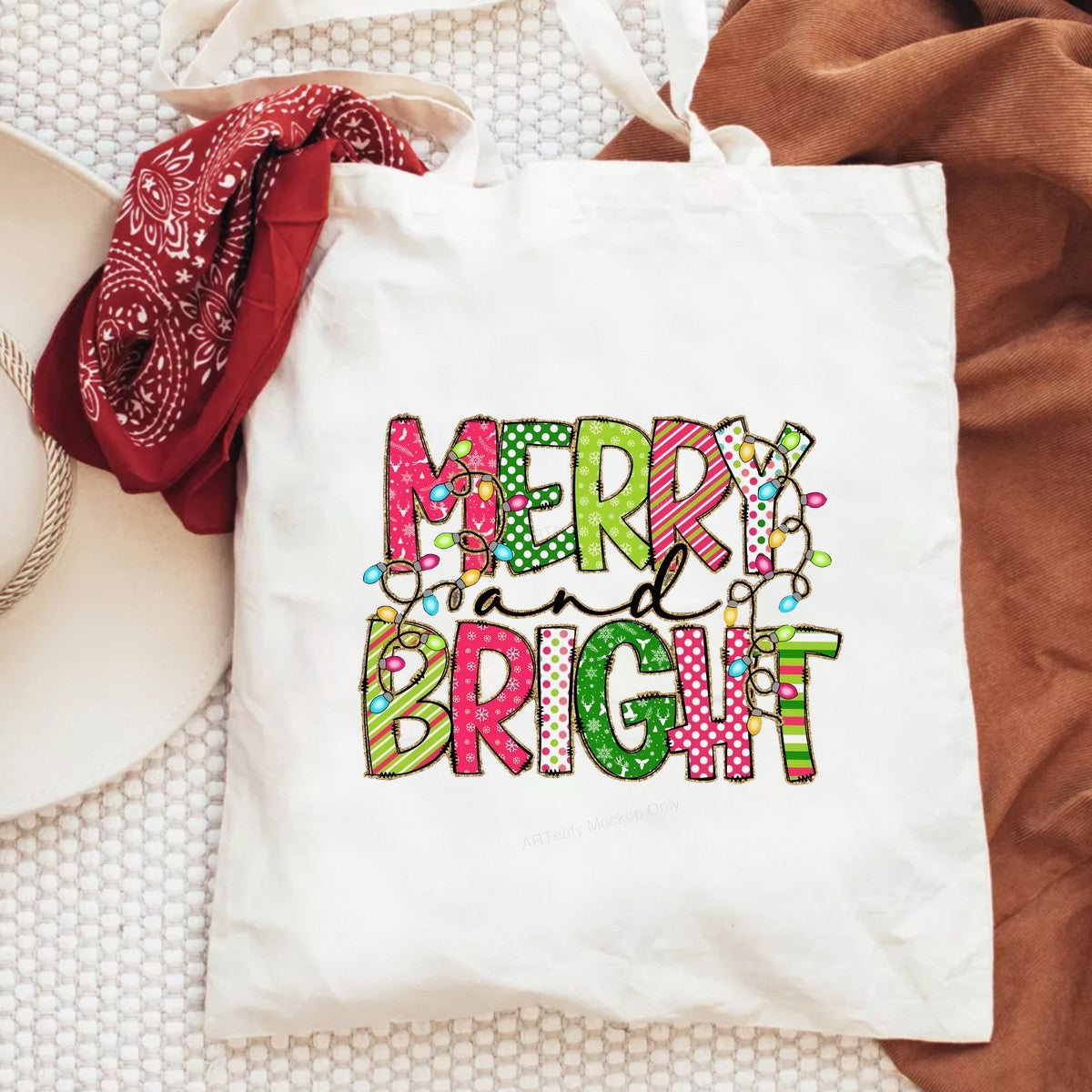 DTF Heat Transfer Iron On Sticker Iron On Heat Transfers Merry and Bright Festive Lettering with Christmas Lights for Holiday T Shirts Christmas Iron On Heat Transfers Clearance - 6