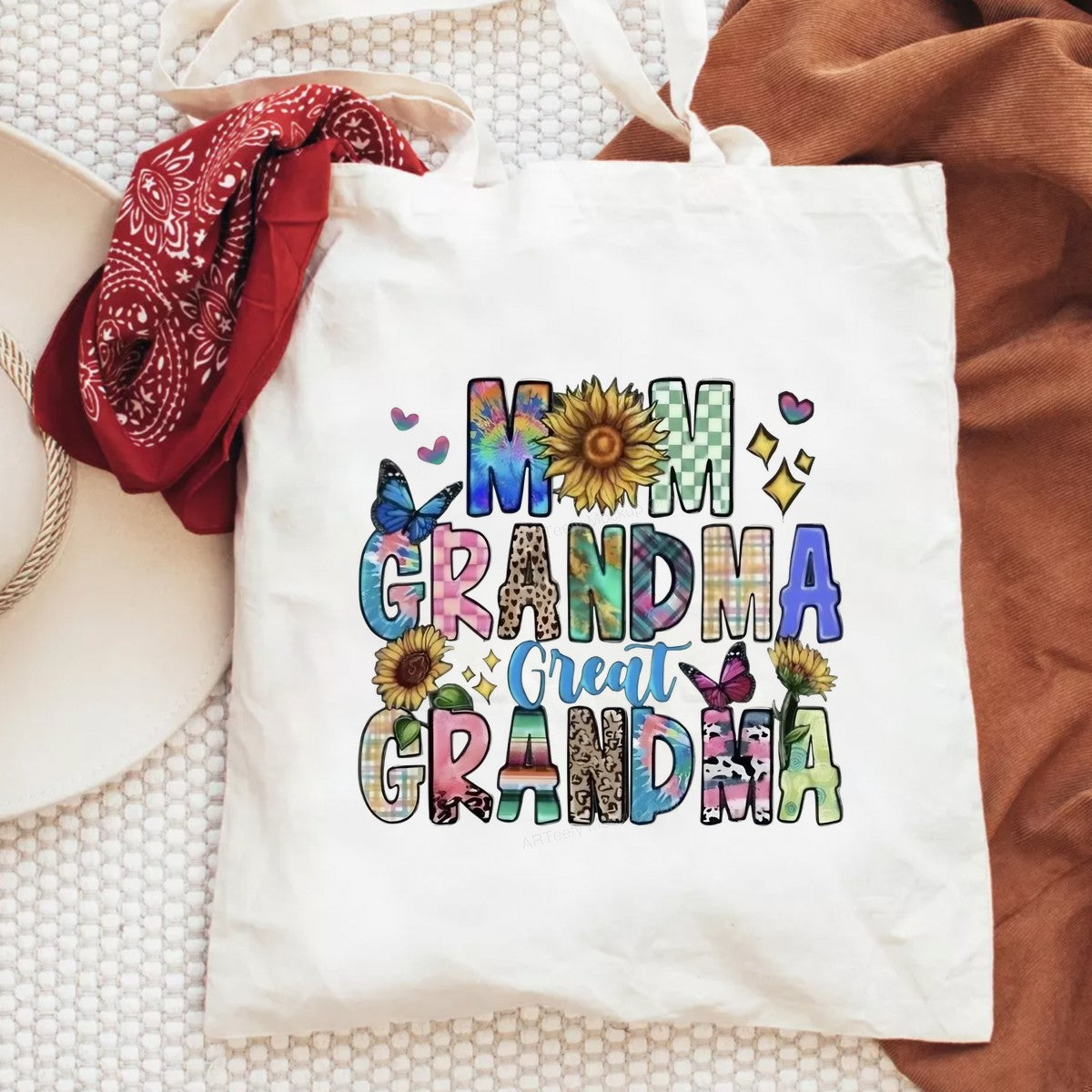 DTF Heat Transfer Iron On Sticker Iron On Transfers for T Shirts Colorful Mom Grandma Great Grandma Lettering with Sunflowers Butterflies for Family Gifts Apparel Clearance - 6