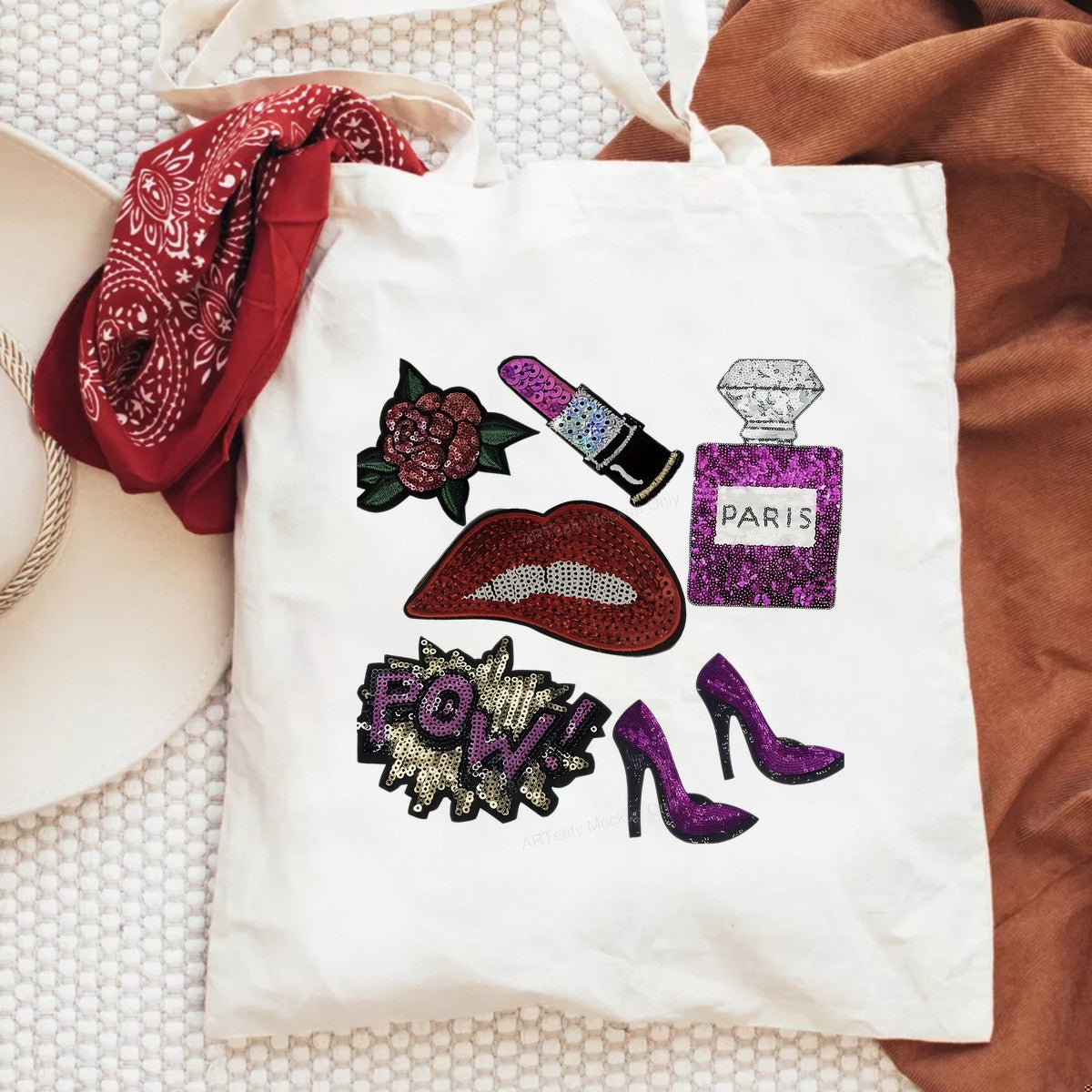 DTF Heat Transfer Iron On Sticker Iron On Transfers for T Shirts Glamorous Sequin Fashion Accessories Inspired Designs for Apparel Bags Jackets Clearance - 6