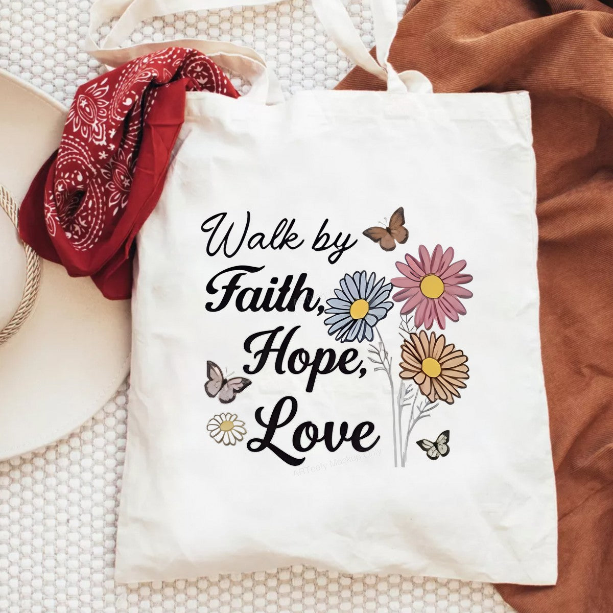 DTF Heat Transfer Iron On Sticker Iron On Heat Transfers Walk by Faith Hope Love Floral Butterflies Design for T Shirts Hoodies Local Warehouse - 6